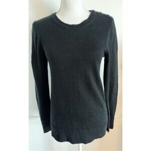 Gap • Solid Black Button Shoulder Angora Sweater